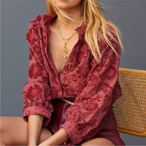 Anthropologie Pilcro Appliqued Velvet Blouse 🌹
